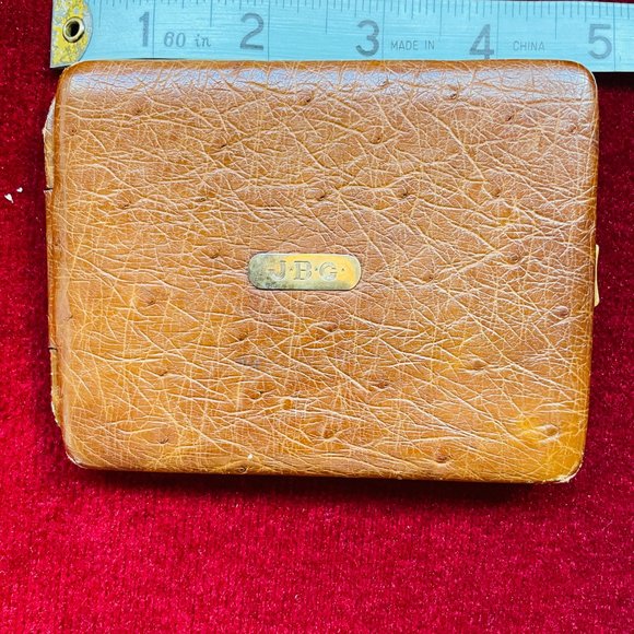 Vintage Genuine Ostrich Bifold Card Case Wallet 14K Gold Engraved - Picture 6 of 12